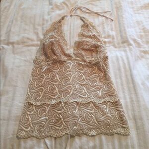 Delicate Lace Halter Tank Top in Beige
